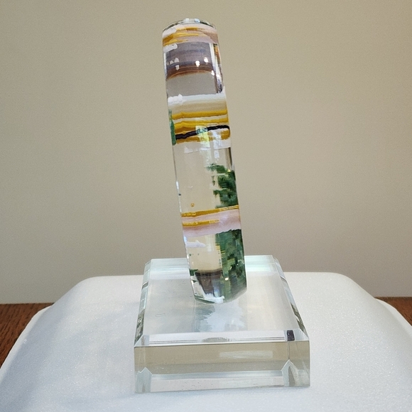 Vtg Lucite Paperweight Acrylic Reverse Cut Hand Painted Hummingbird Desk Decor - Picture 6 of 9